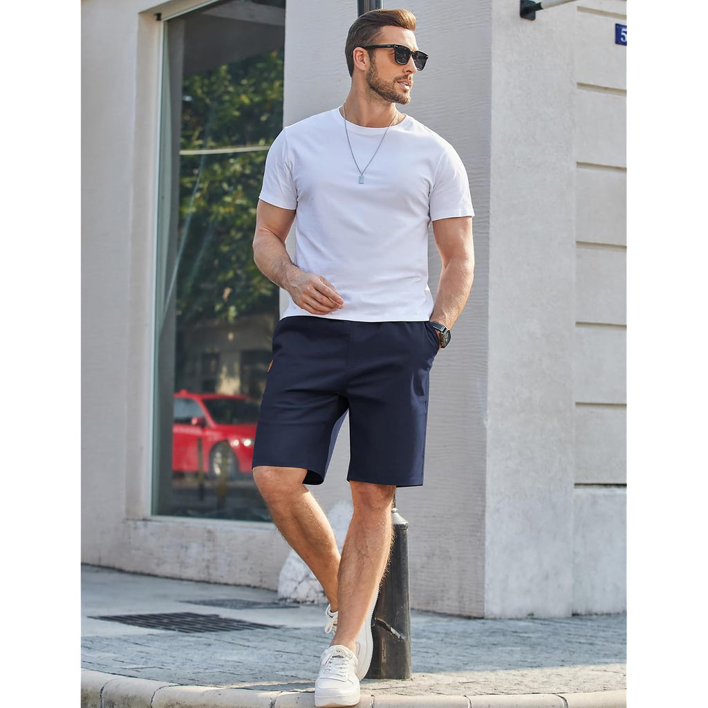 Coofandy Mens Casual Shorts 9" Chino Cotton Shorts Summer Beach Drawstring Shorts With Pockets