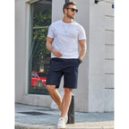 Coofandy Mens Casual Shorts 9" Chino Cotton Shorts Summer Beach Drawstring Shorts With Pockets
