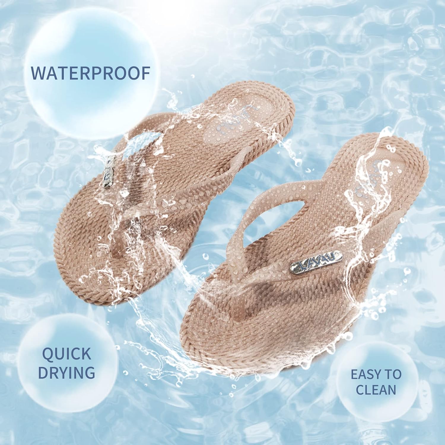 Lavau Flip Flops For Women, Waterproof Non Slip Thong Sandals For Shower Beach Pool, 100% Recyclable