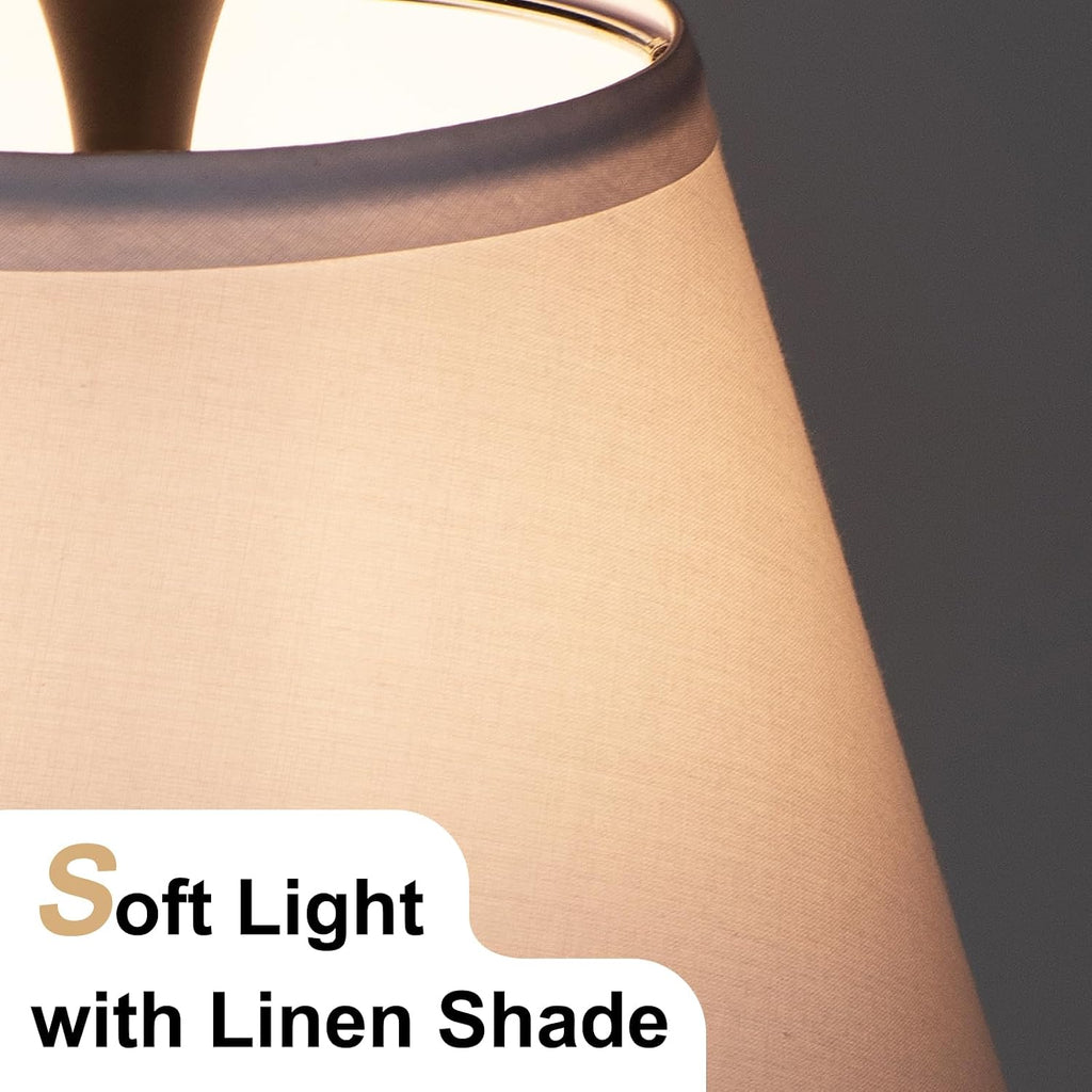 Metal Table Lamp For Bedroom, Pack Of 2, Black Base (Bulb Not Included) | Modern Decor Lighting For Living Room Bedside Nightstand Office, White Linen Fabric Shade Desk Lamp With Black Metal Base