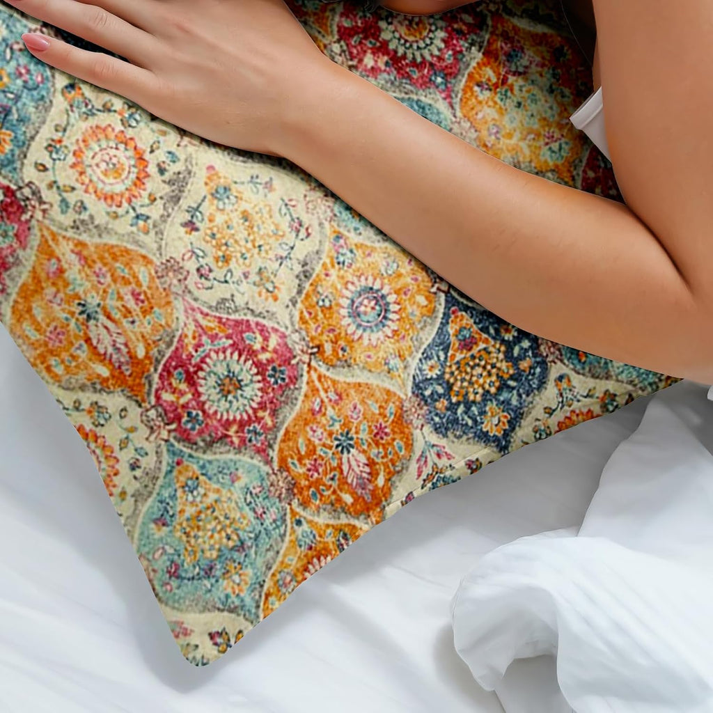 Boho Throw Pillow Covers 18X18 Inch Set Of 2,Soft Pillowcases Bohemia Carpet Printing Pattern Decorative Sofa Living Room Bed Square Pillow Case Cushion Cover-Cream Color