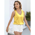 Satin Tank Tops for Women Loose Fit Sleeveless V Neck Cami Camisole Blouses Shirt Top