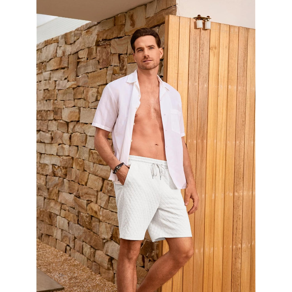Jmierr Mens Casual Sweat Shorts Drawstring Summer Beach Stretch Quilted Shorts Workout Running