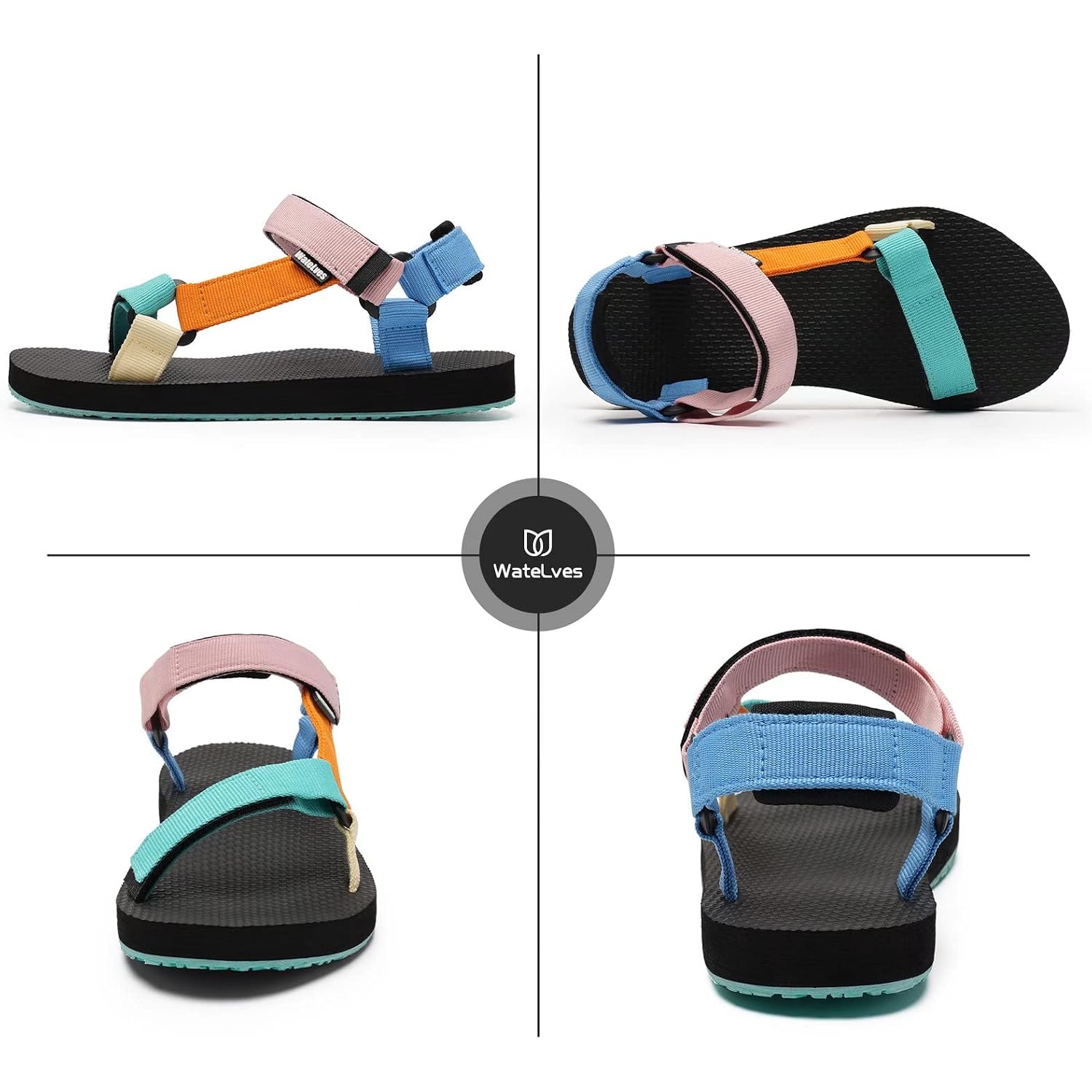 Watelves Womens-Sport-Sandals Hiking Sandals With-Arch-Support Webbing-Outdoor-Beach-Water-Sandals For Travel-Walking-Trekking-Camping