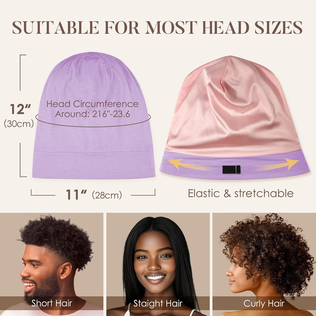 Lulusilk Mulberry Silk Lined Sleep Cap, No More Frizzy Tangled Hair, Stay On All Night Silk Hair Wrap For Sleeping With Adjustable Strap, Silk Bonnet For Women And Men, Lavender, Pack Of 1