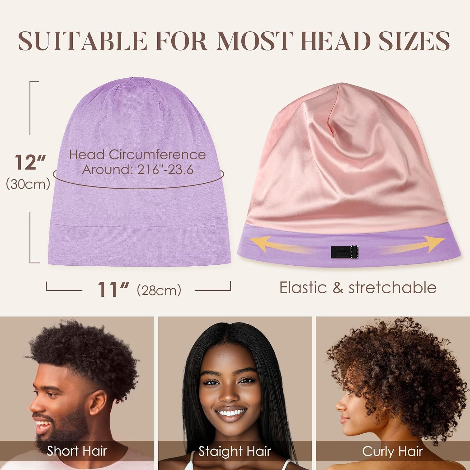Lulusilk Mulberry Silk Lined Sleep Cap, No More Frizzy Tangled Hair, Stay On All Night Silk Hair Wrap For Sleeping With Adjustable Strap, Silk Bonnet For Women And Men, Lavender, Pack Of 1