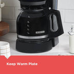 Black+Decker 12-Cup Coffee Maker With Easy On/Off Switch, Easy Pour, Non-Drip Carafe With Removable Filter Basket, Vortex Technology, Black