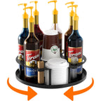 Coffee Syrup Organizer For 8 Bottles, Rotating Coffee Syrup Holder | Storage For Syrup Bottles, Cup And Lid, Stirrers, Wine Display, Syrup Rack Stand For Home, Kitchen, Coffee Bar Organizer