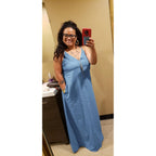 Chuanqi Womens Summer Spaghetti Strap Dresses Casual Denim Deep V Neck Loose Maxi Dress