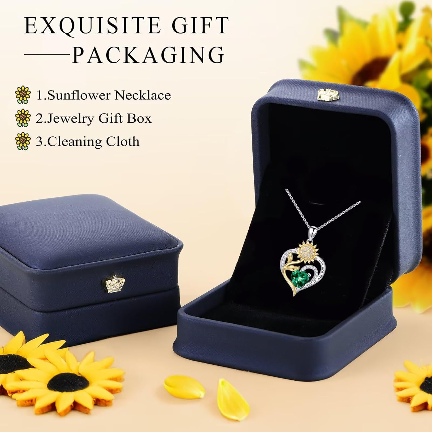 Iefil Mothers Day Gifts - 925 Sterling Silver Sunflower Necklace for Women, Birthstone Jewelry for Wife Mom, Birthday Mothers Day Gifts for Wife Mom Grandma