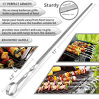 Skewers - 17" Kabob Skewers For Grilling, Metal Sticks For Kabobs Stainless Steel Flat Long Shish Kebab Reusable Grill Bbq Barbecue Sticks For Meat Chicken Vegetable, 12 Pack Bonus 14 Inch