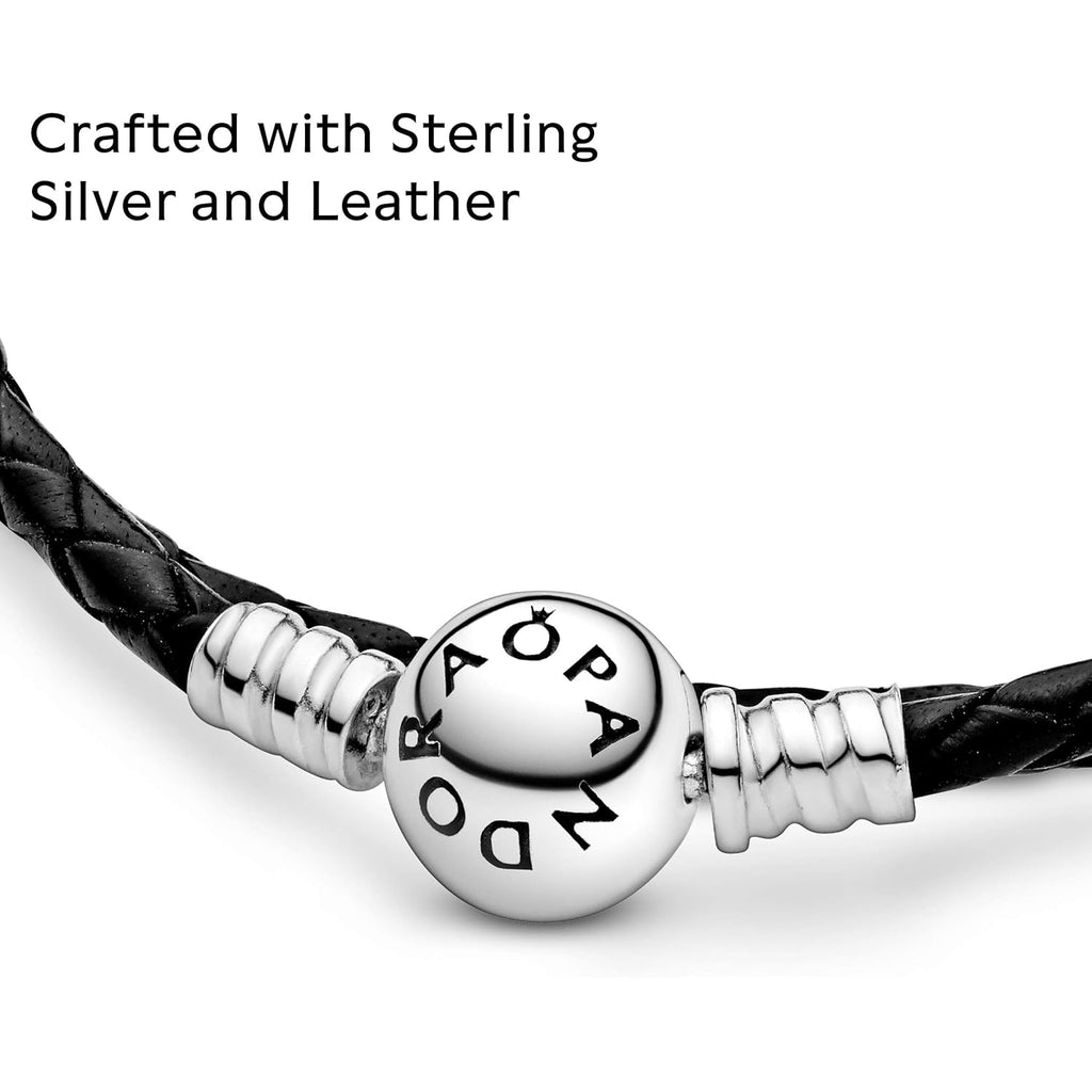 PANDORA Jewelry Leather Charm Sterling Silver Bracelet