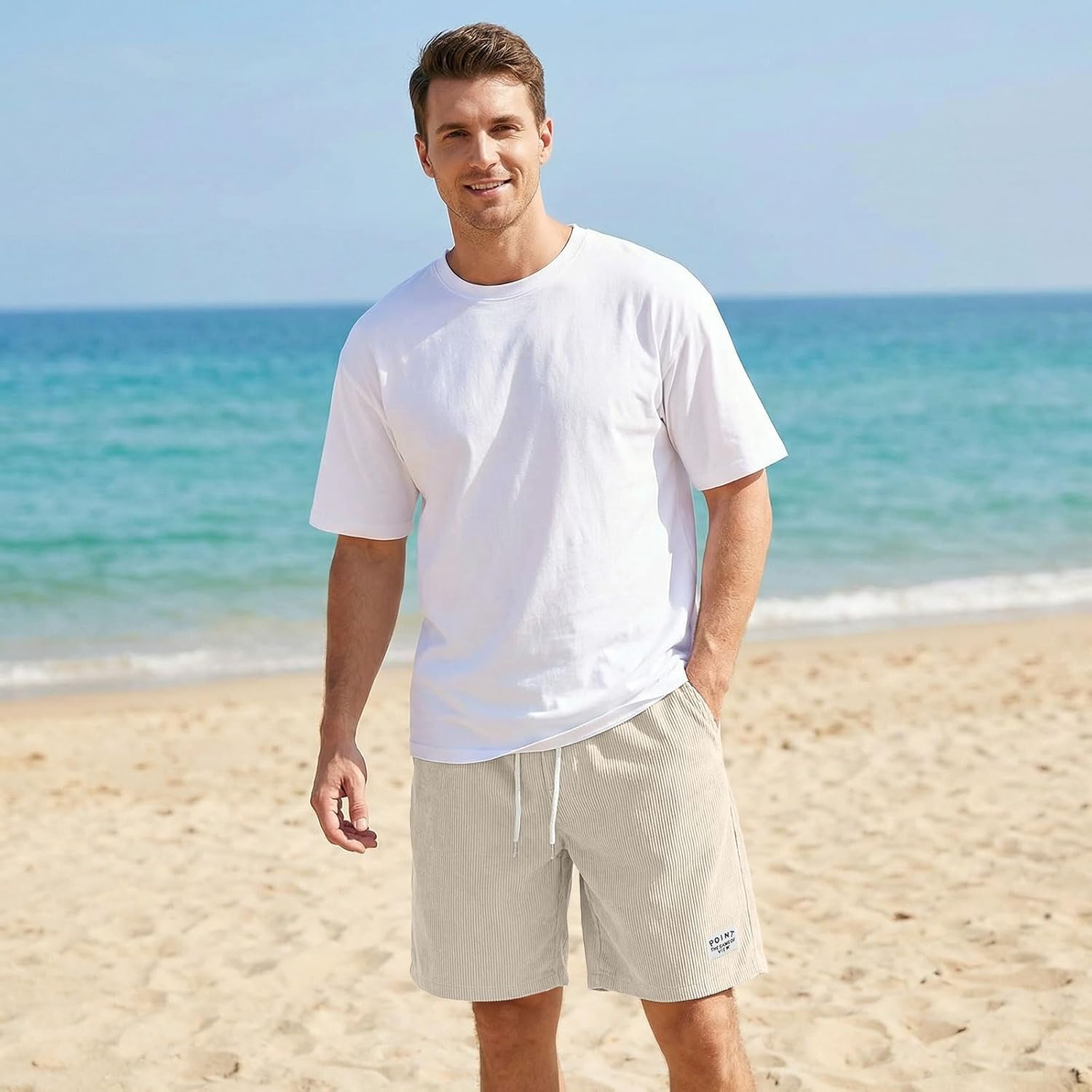 Deex Men'S Corduroy Shorts Casual 7 Inch Lightweight Elastic Waist Drawstring Summer Beach Loose Fit Shorts With Pockets 2026