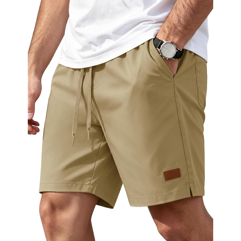 Tacvasen Men'S Shorts 7 Inch Casual Twill Drawstring Summer Water-Repellent Beach Shorts With Zipper Pocket