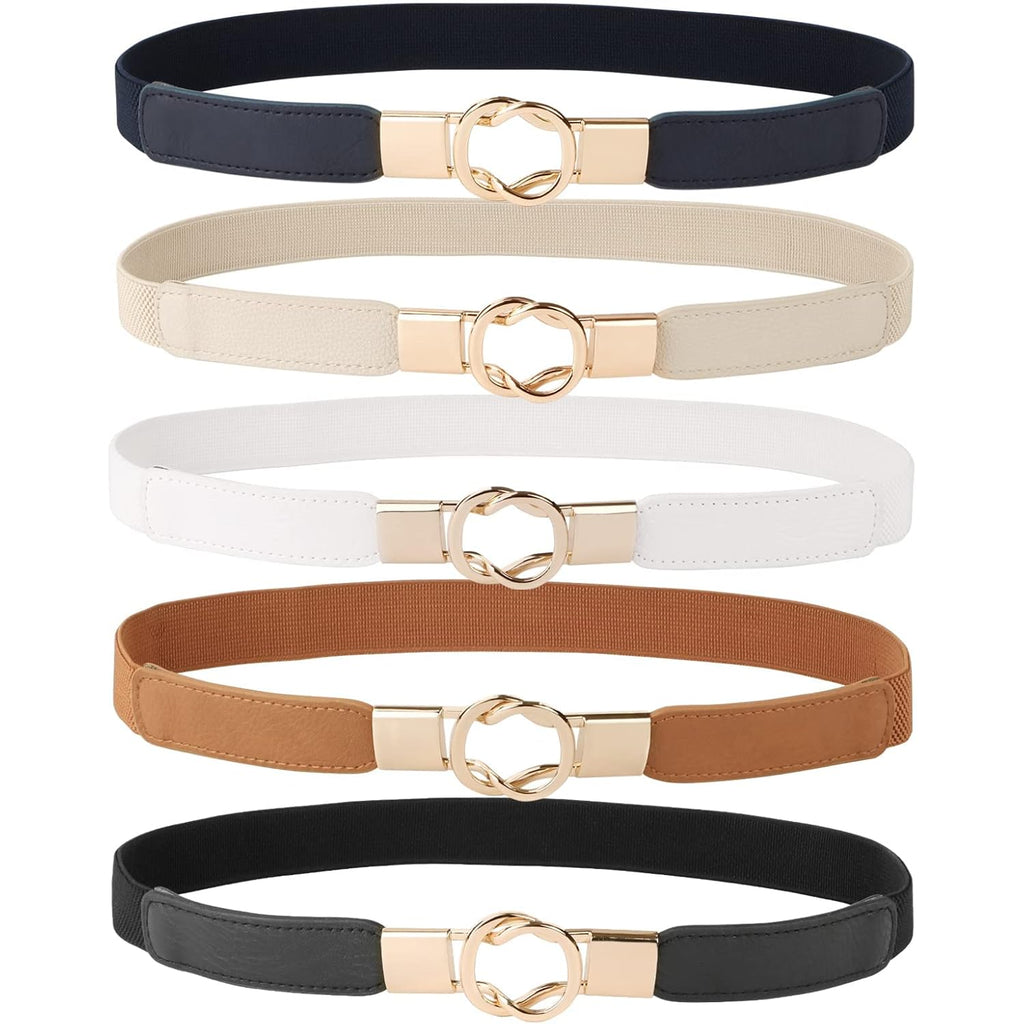 JASGOOD Women Retro Fashion Elastic Belt Stretchy Skinny Waist Belt for Dress Jeans Pants with Metal Gold Buckle