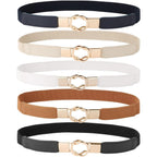 JASGOOD Women Retro Fashion Elastic Belt Stretchy Skinny Waist Belt for Dress Jeans Pants with Metal Gold Buckle