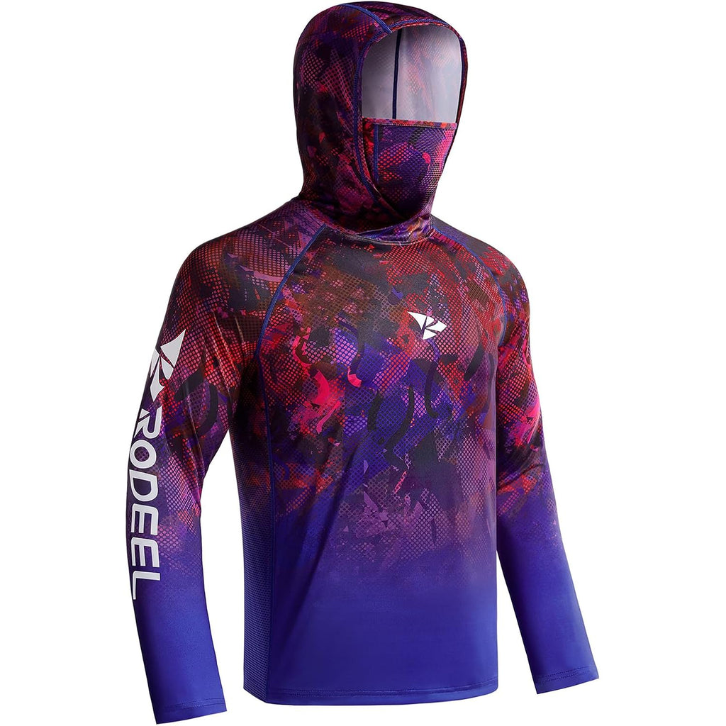 Rodeel Upf 50+ Men’S Long Sleeve Performance Fishing Hiking Shirt With Mask Uv Neck Gaiter Hoodie