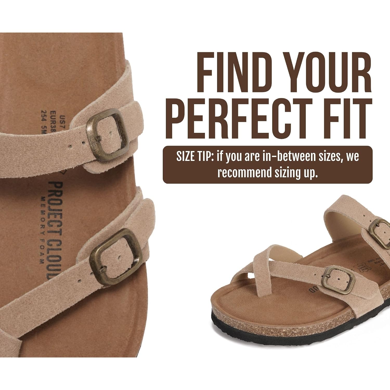 Project Cloud 100% Genuine Leather Womens Sandals -Lightweight Womens Slides Memory Foam Insole & Cork Footbed Sandals Women - Non-Slip Beach Essentials Summer Sandals For Women 2026 (Lian)
