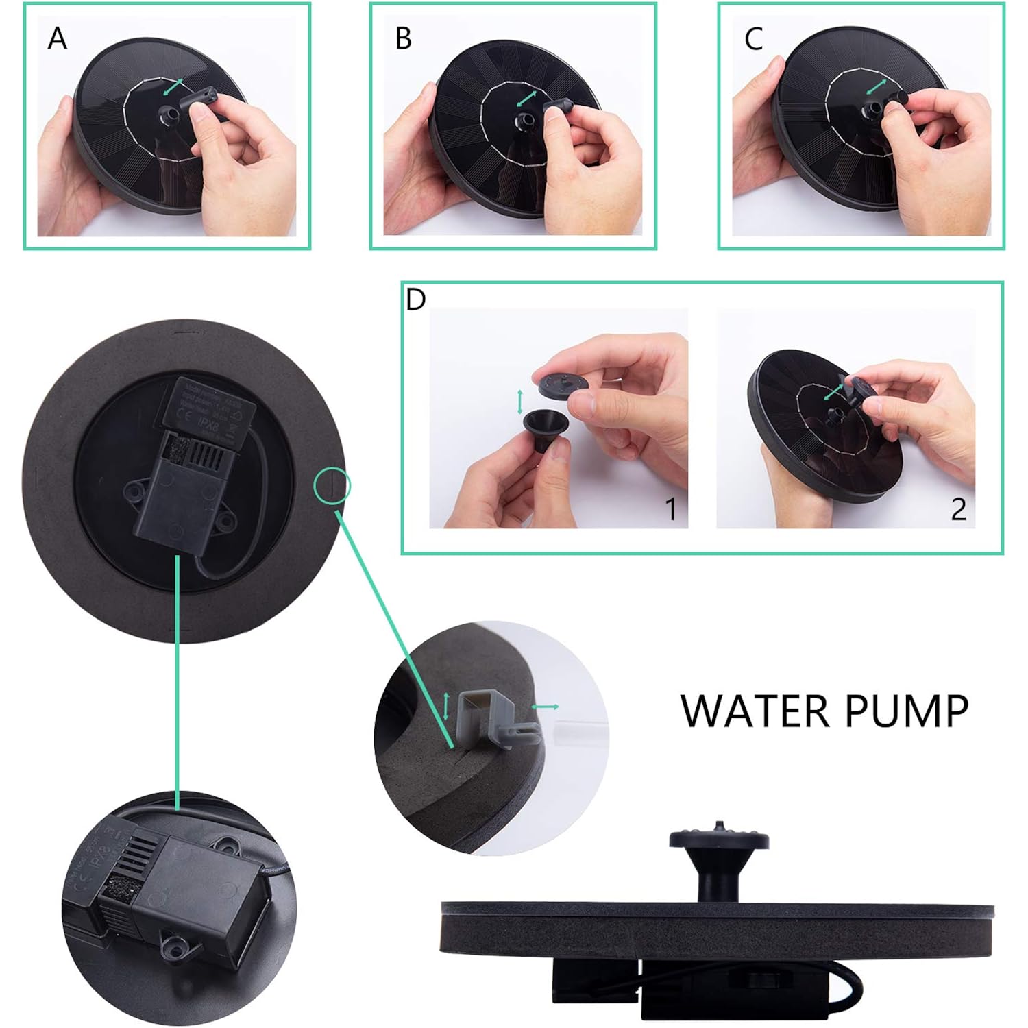 Solar Fountain Pump 1.5W Upgraded Submersible Solar Water Fountain Panel Kit For Bird Bath,Small Pond,Garden And Lawn Solar Water Pump Built-In Filter