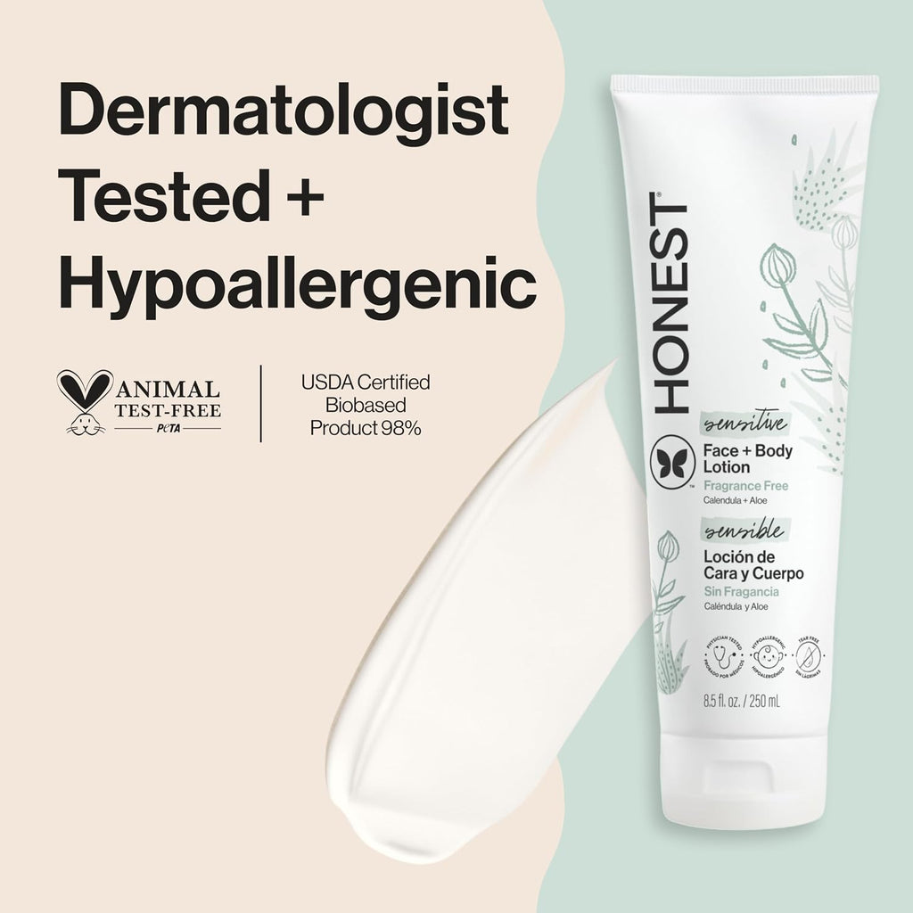 The Honest Company Hydrating Face And Body Lotion, Fast Absorbing, Naturally Derived, Hypoallergenic, Fragrance-Free, Sensitive, 8.5 Fl Oz