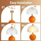 Mushroom Table Lamp, Ceramic Bedside Lamp With Glass Shade, 3-Way Lighting (2700K-5000K) Rocker Switch, Small Nightstand Lamp For Bedroom, Living Room, Office, Orange