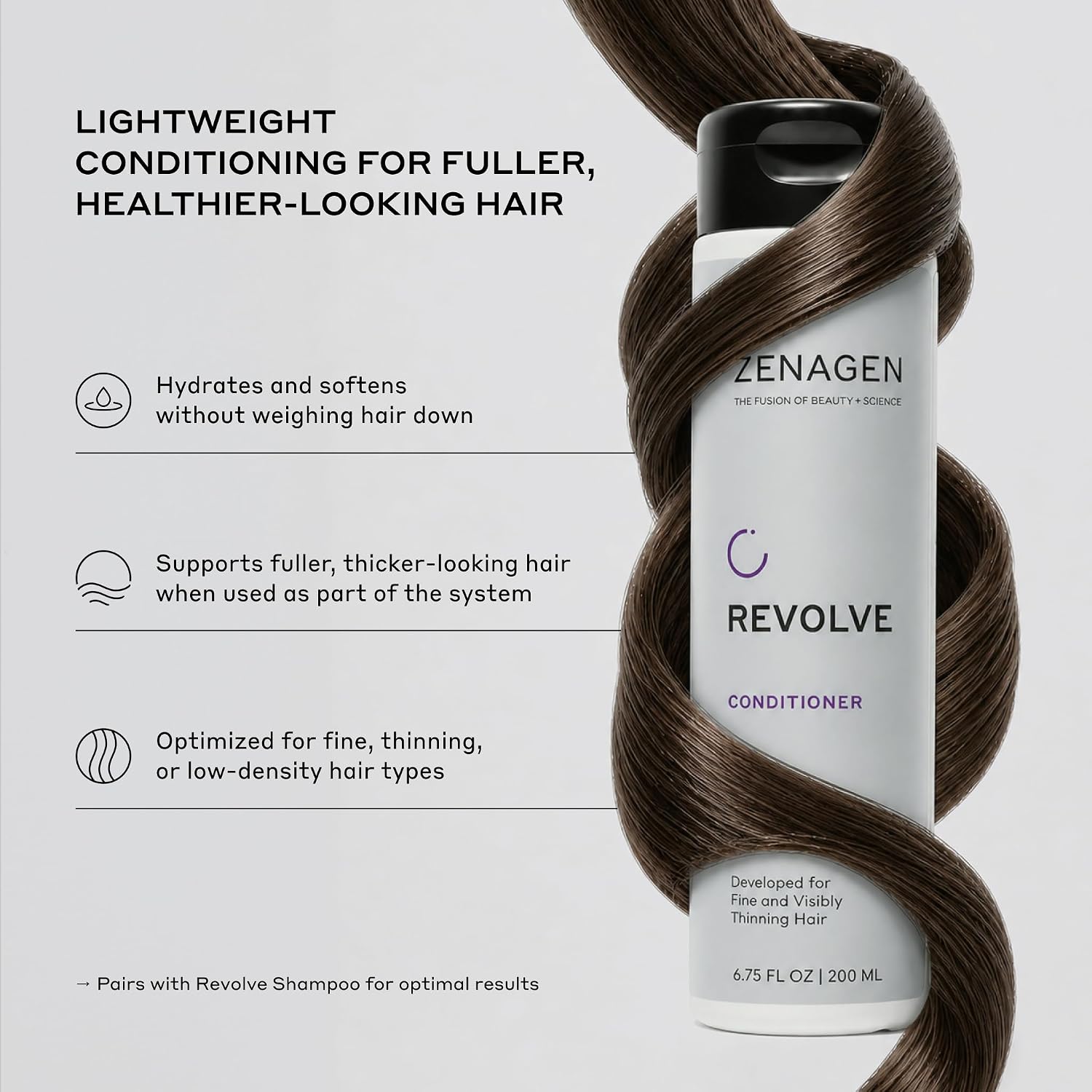 Zenagen Revolve Conditioner (Unisex) | Supports Scalp Health & Appearance Of Fuller, Healthier Hair, Developed For Fine & Visibly Thinning Hair, Plant-Based, Color-Safe, Vegan