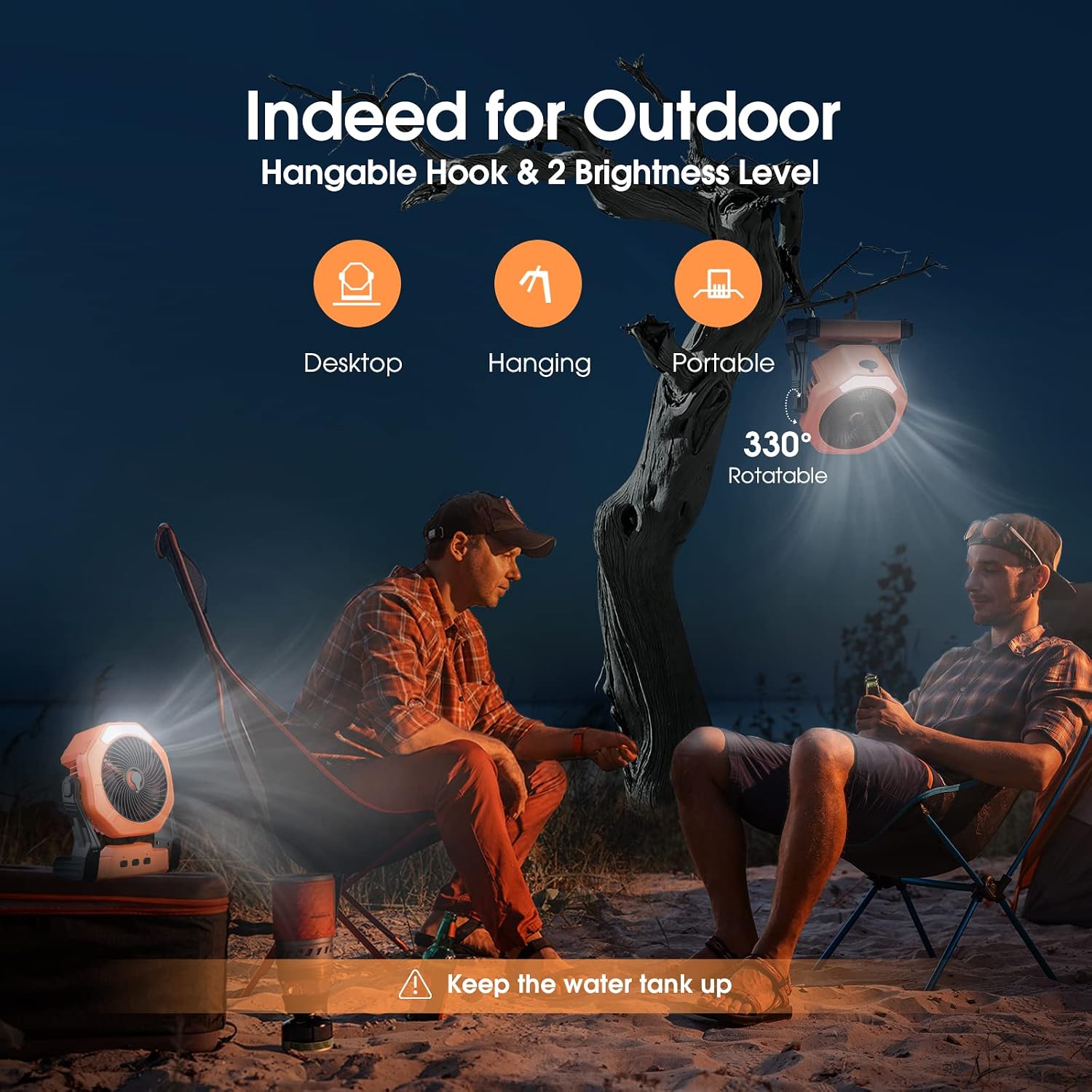 Ausic Portable Misting Fan For Outdoor Cooling, [8-35Hrs] Battery Powered Mist Fans With Water Misters & Led Lantern, 8-Inch, 250Ml Tank, For Patios, Home, Outside, Camping, Outdoor&Indoor Use