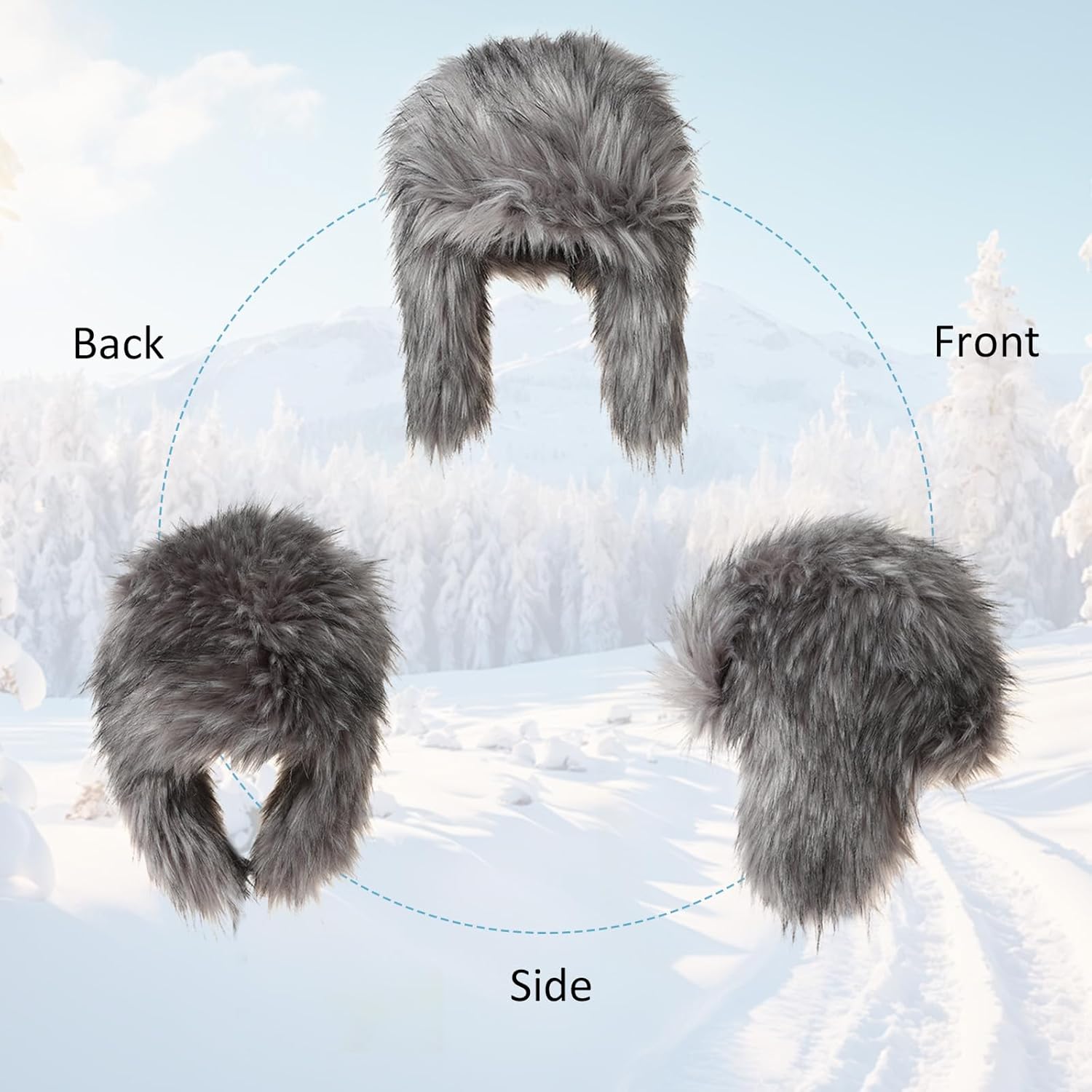 GOKTOW Y2K Faux Fur Trapper Hat for Women, Cozy Winter Fuzzy Hat with Adjustable Buckle Closure