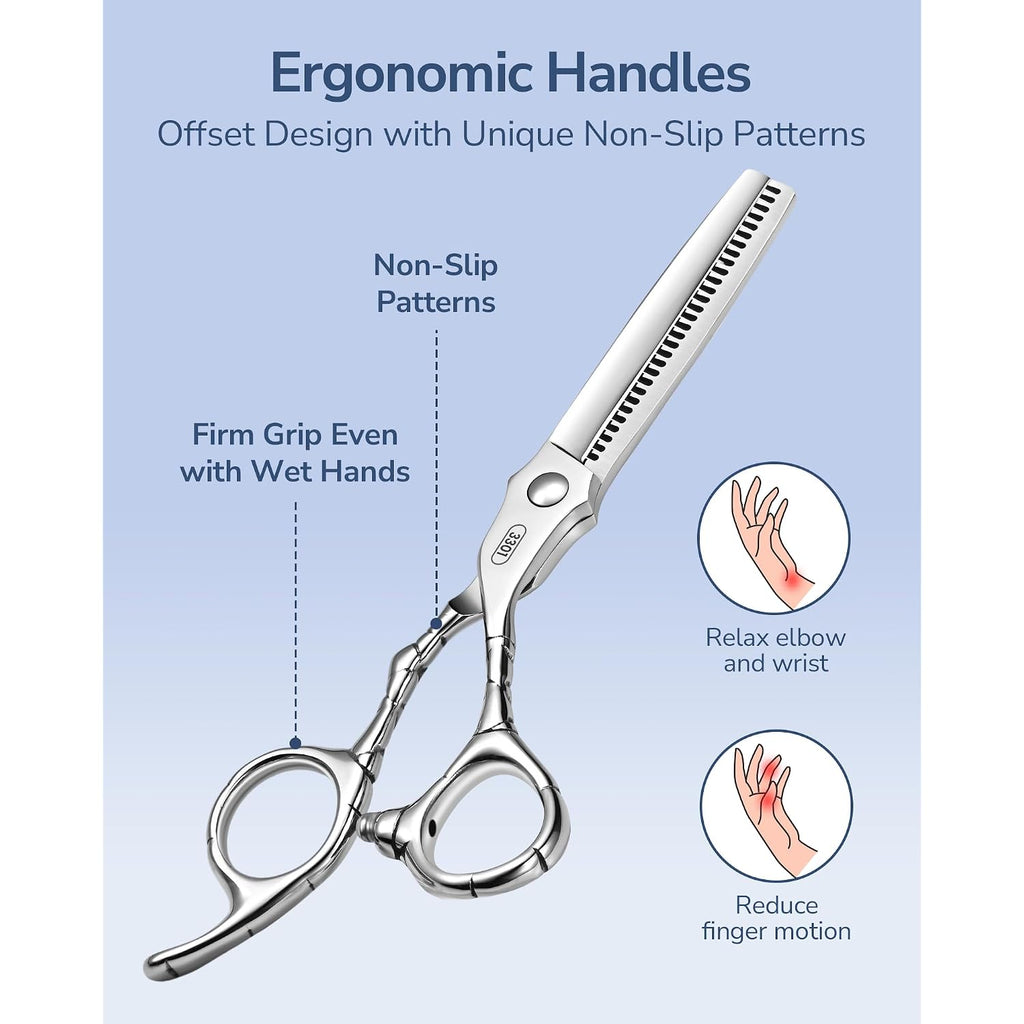 Ulg Professional Hair Thinning Scissors 6.5" Japanese Stainless Steel Hand-Honed Salon Barber Scissors For Stylist & Home Use, Texturizing Shears, Ergonomic Design With Patterned Handles