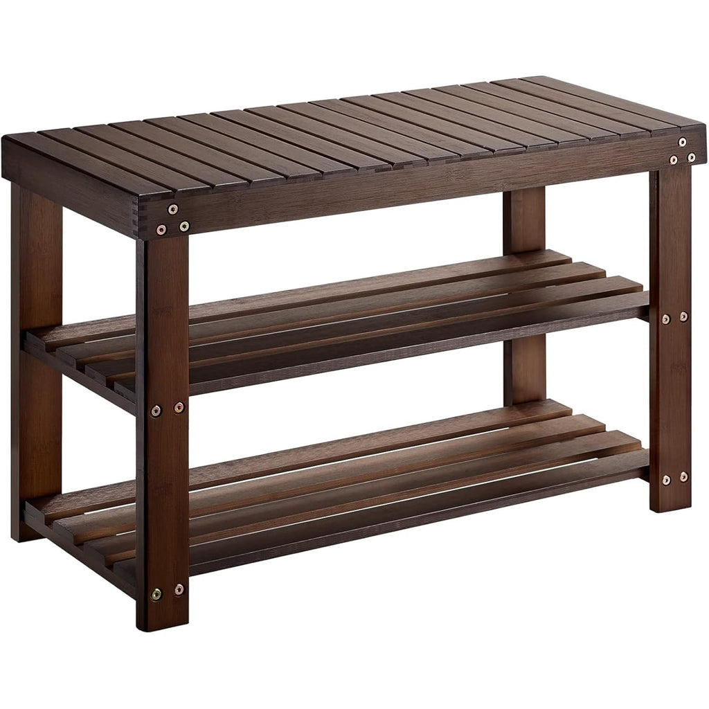 Pipishell Bamboo Shoe Rack Bench, 3 Tier Sturdy Shoe Bench, Storage Shoe Organizer, Holds Up To 300Lbs For Entryway Bedroom Living Room Balcony, Brown