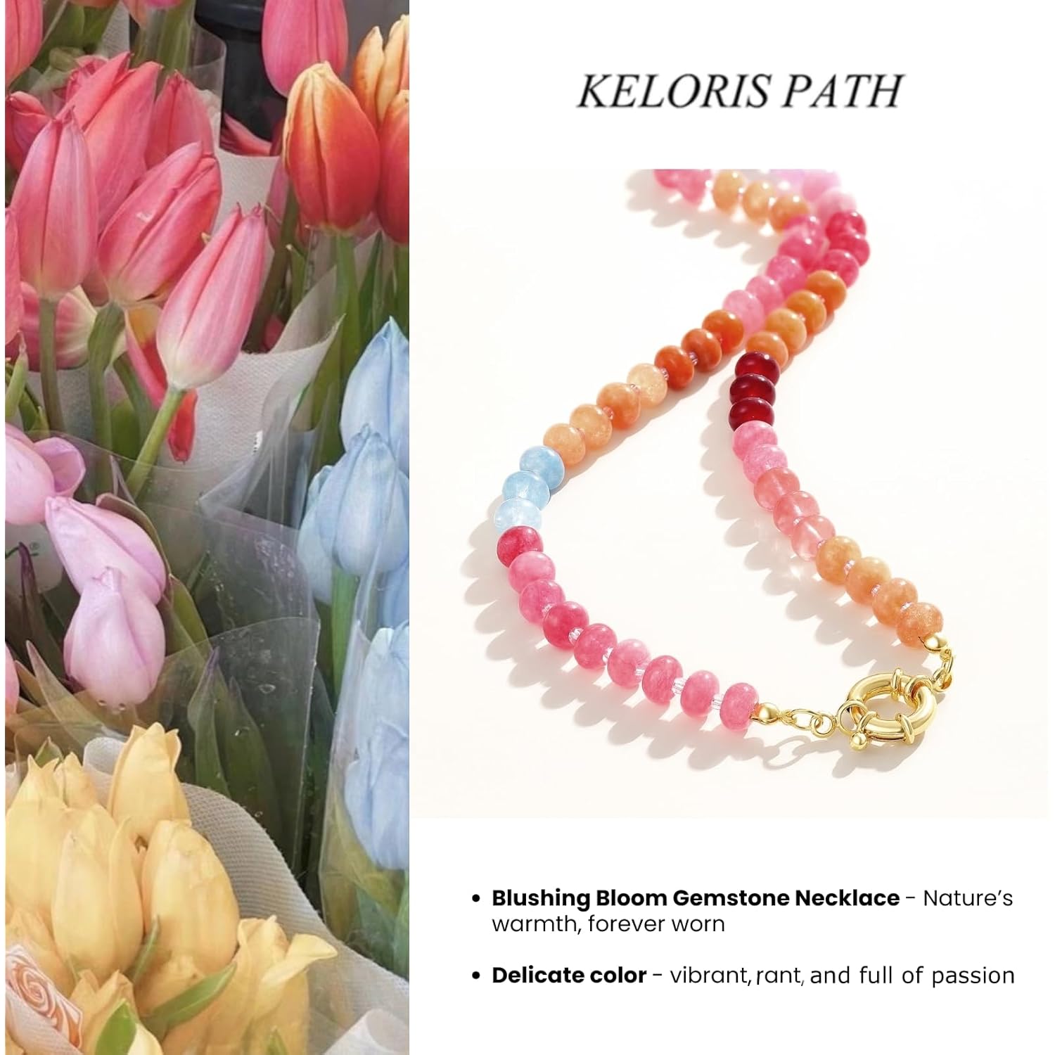 KELORIS PATH Beaded Gemstone Necklaces for Women, Boho Colorful Bead Choker Necklace, Natural Stone Handmade Summer Jewelry for Beach