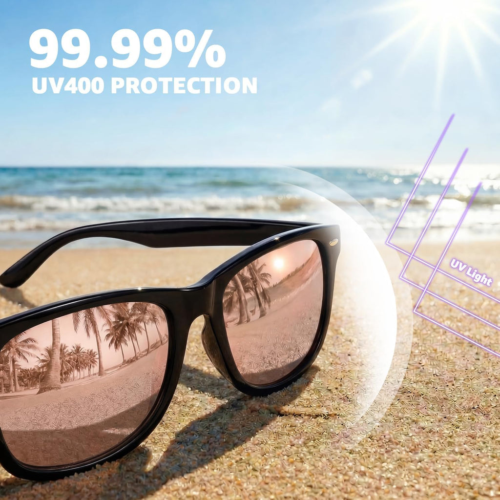 Myiaur Classic Sunglasses for Women Polarized Driving Anti-Glare UV Protection A5 Black Frame/Pink Mirrored Polarized Lens