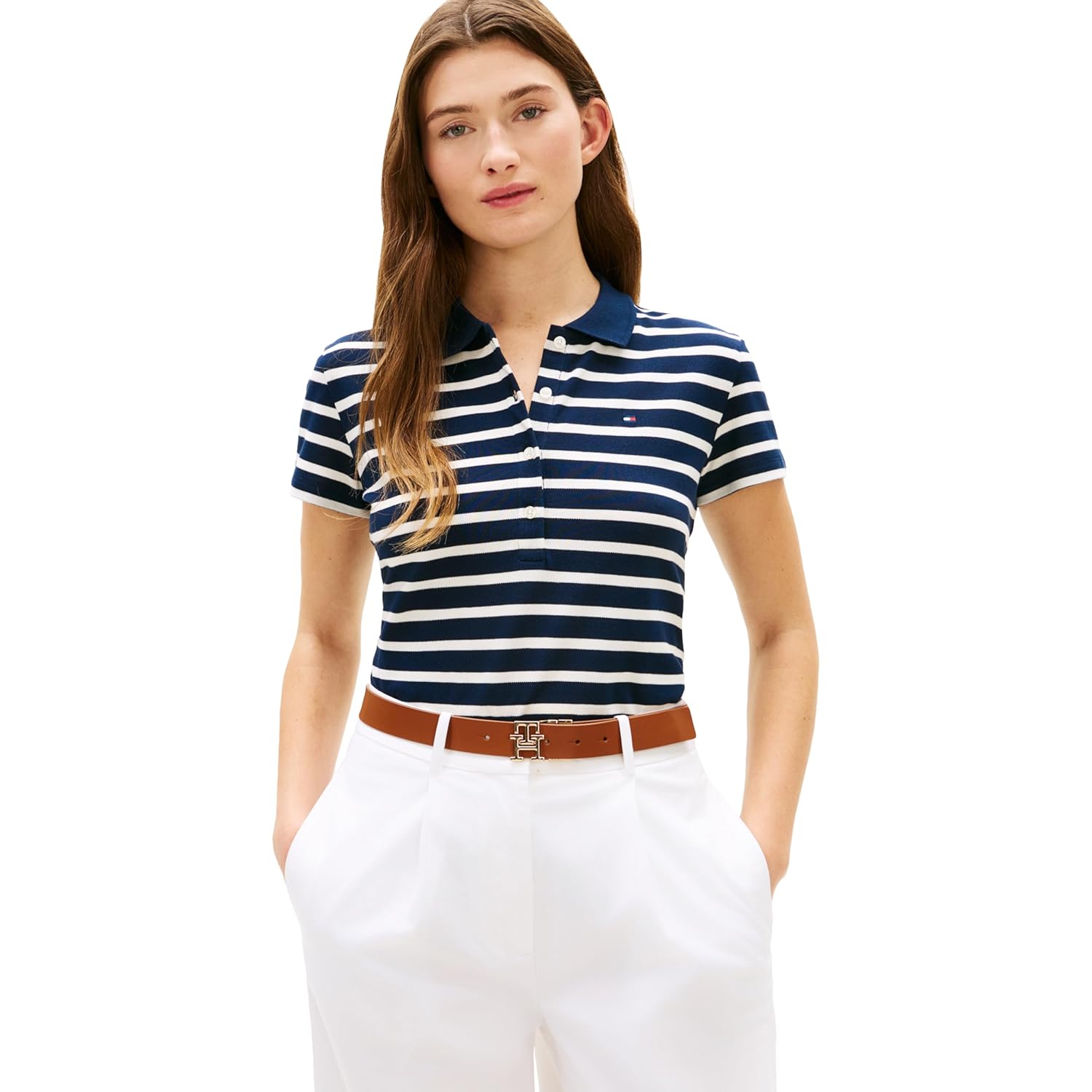 Women's Cotton Pique Short Sleeve Polo Shirt in Classic Fit with Stretch