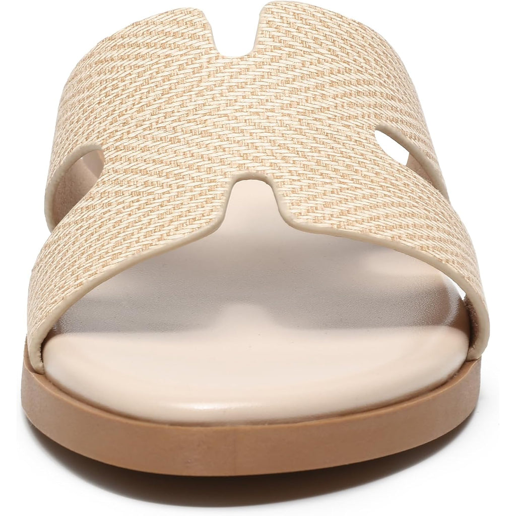 Womens Flat Sandals Open Toe Dressy Summer Sandals Comfortable Casual Slip On Leather Slides Sandals For Women