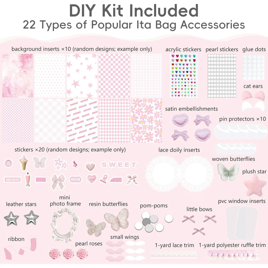 Ita Bag With Diy Accessory Kit - Clear Window Y2K Kawaii Lace Crossbody Bag With Display Insert For Pins & Button Badges
