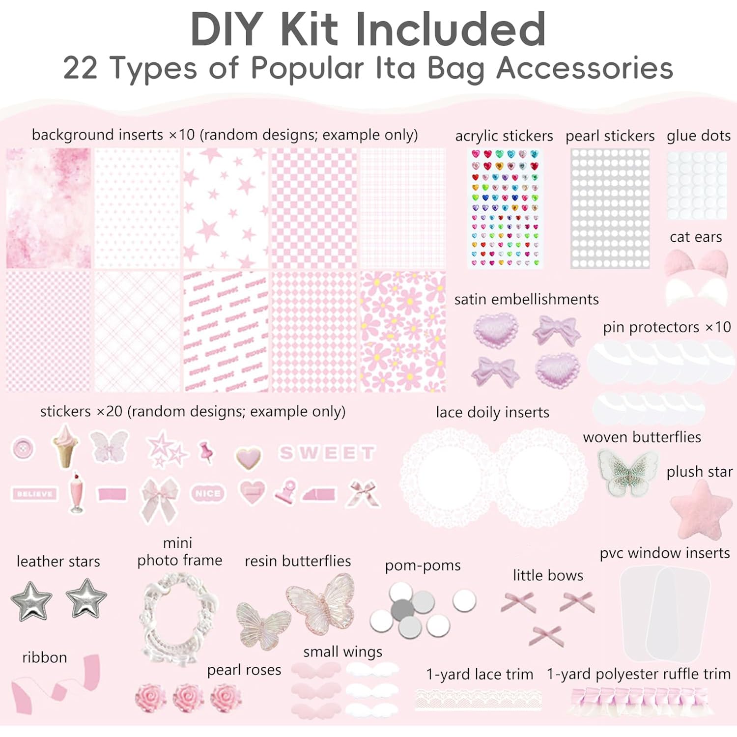 Ita Bag With Diy Accessory Kit - Clear Window Y2K Kawaii Lace Crossbody Bag With Display Insert For Pins & Button Badges