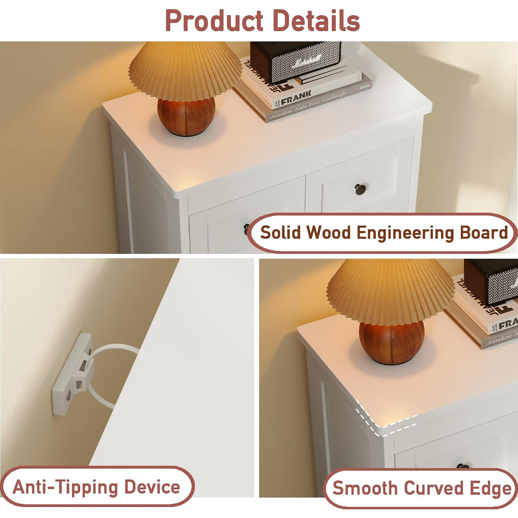 Tall 6 Drawer Dresser For Bedroom, White Modern 43.3'' Tall Wood Chest Of Drawers, Storage Organizer With Smooth Metal Rails & Anti-Tip Kit For Closet, Hallway, Living Room