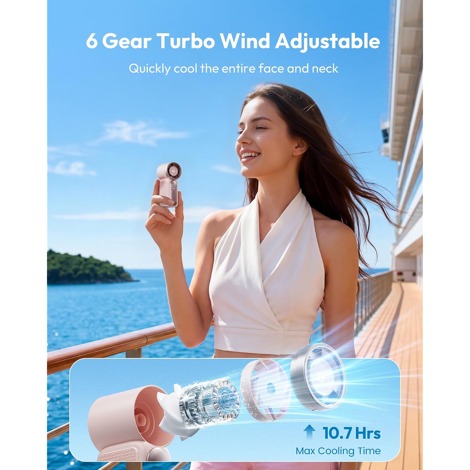 Gaiatop Portable Handheld Mini Fan, 6 Speeds 16900 Rpm High Velocity Personal Fan With Led Display, Usb Rechargeable, Mini Fan With Lanyard For Makeup, Travel, Outdoor Fan For Women Girl Gift, Pink