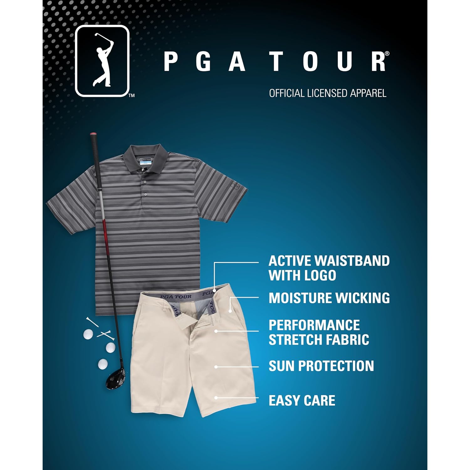Pga Tour Men'S 9" Flat Front Golf Shorts With Active Waistband (Size 30-44 Big & Tall)