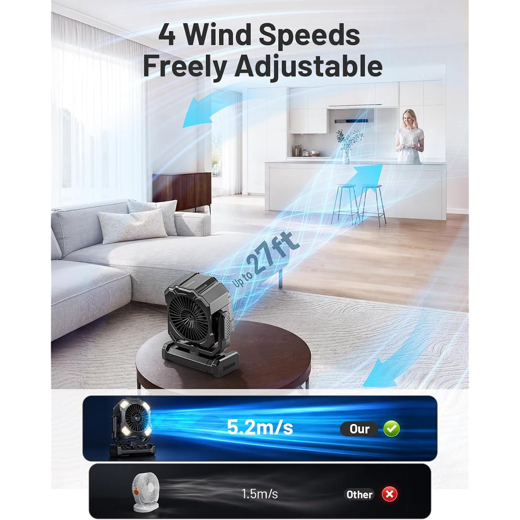 Misting Fan, Portable Camping Fan With 11Oz Water Tank, 160Min Misting, 24000Mah Battery Powered Fans With 4 Speeds, 4 Timers, Light & Hook, Must-Have For Camping, Fishing, Beach & Hiking