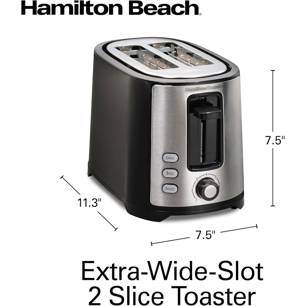 Hamilton Beach 2 Slice Extra Wide Slot Toaster with Bagel & Defrost Settings, Shade Selector with 7 Browning Levels, Toast Boost, Auto Shutoff, Black & Stainless Steel (22633)