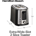 Hamilton Beach 2 Slice Extra Wide Slot Toaster with Bagel & Defrost Settings, Shade Selector with 7 Browning Levels, Toast Boost, Auto Shutoff, Black & Stainless Steel (22633)