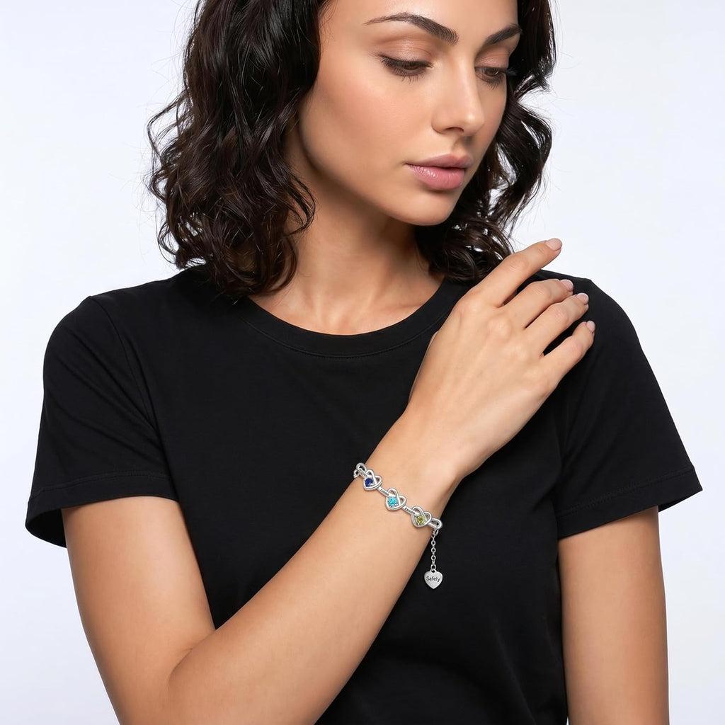 Nameinhea Personalized Name Birthstone Bracelet for Women – Mothers Bracelet with Birthstones, Mother's Day, Christmas, Birthday Gifts for Mom Grandma Wife