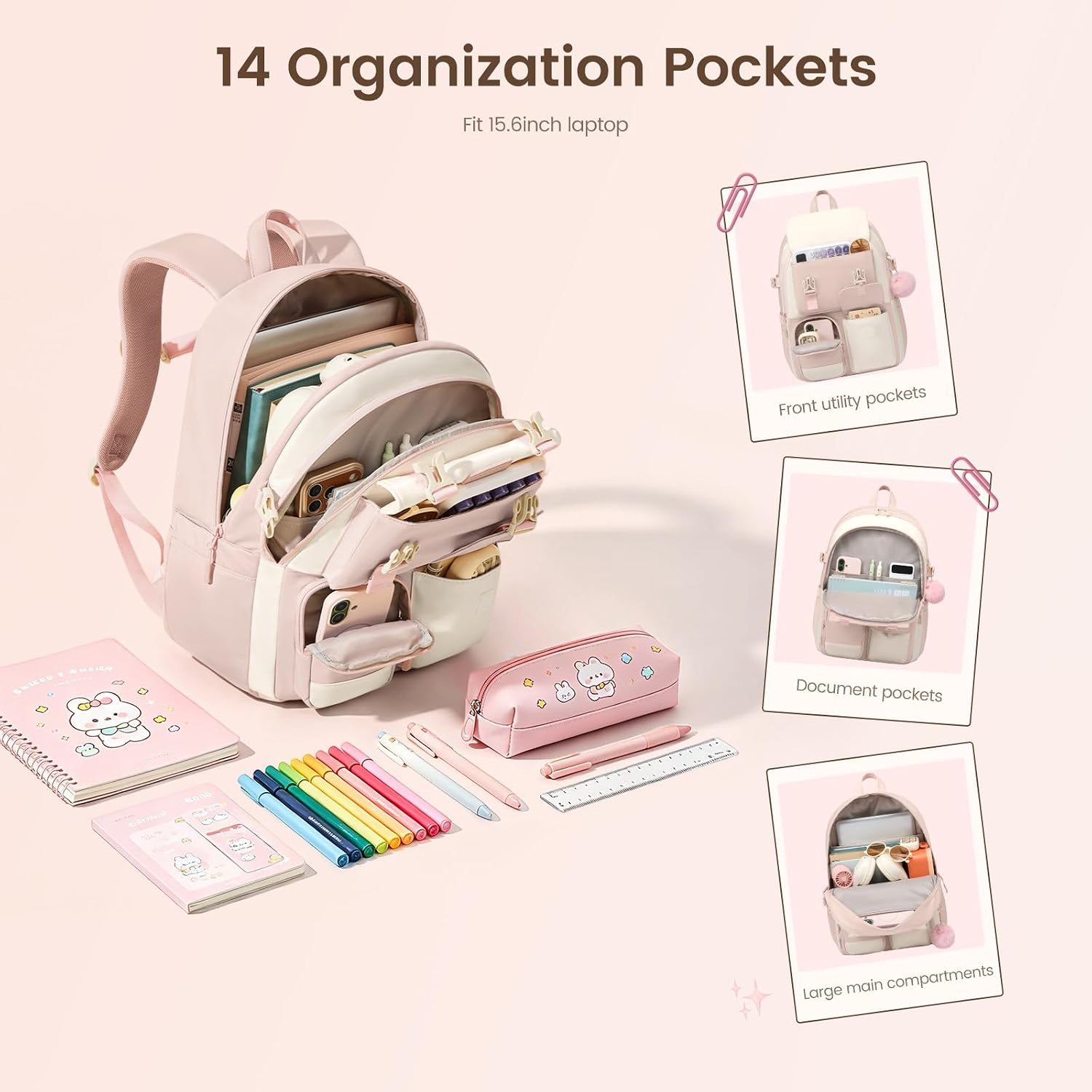 Lovevook School Backpack For Teen Girls,Student Backpack Purse For 8-16 Teenage,Cute Kid Bookbag With Large Cup Holder