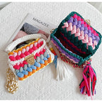Chunky Yarn Knit Crochet Tote Purse Crossbody Bags For Women - Handwoven Evening Clutch Flap Shoulder Bag