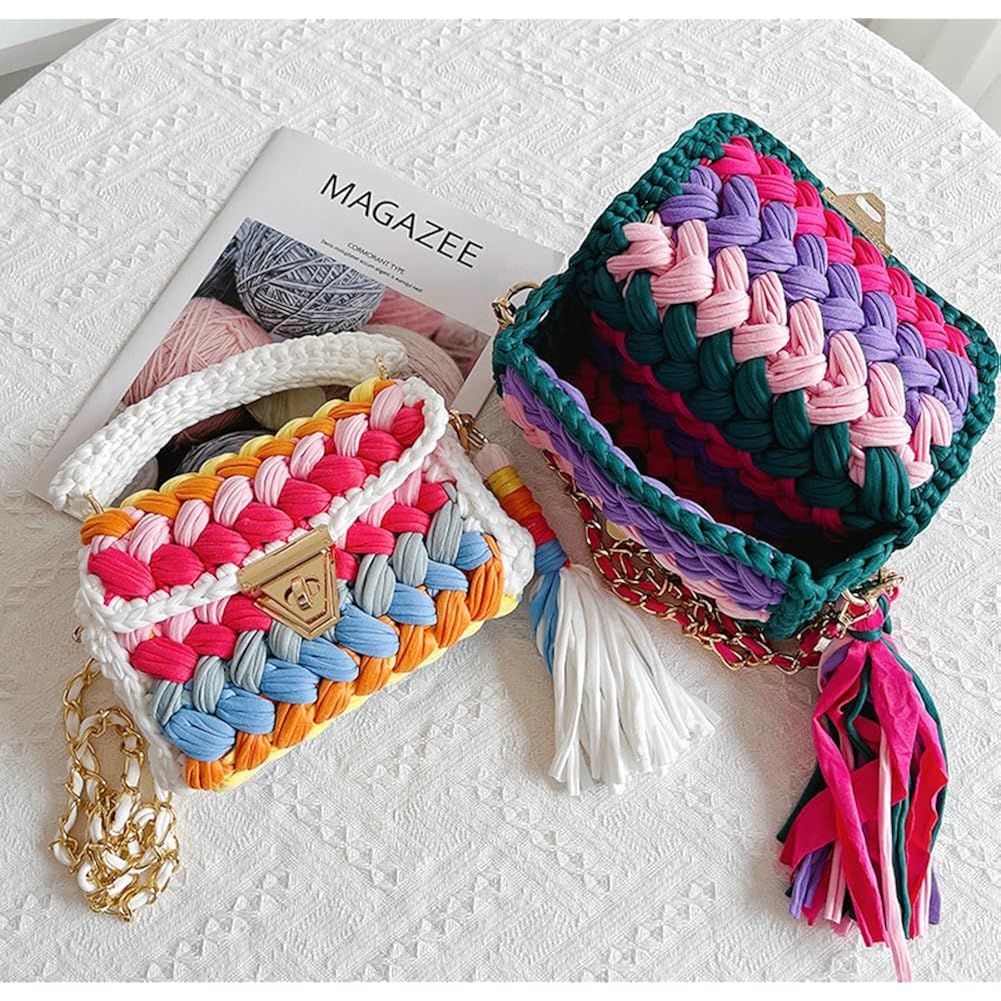 Chunky Yarn Knit Crochet Tote Purse Crossbody Bags For Women - Handwoven Evening Clutch Flap Shoulder Bag