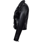 Valentine Romance Ladies Black With Red Lining Real Leather Brando Fitted Urban Look Biker Jacket