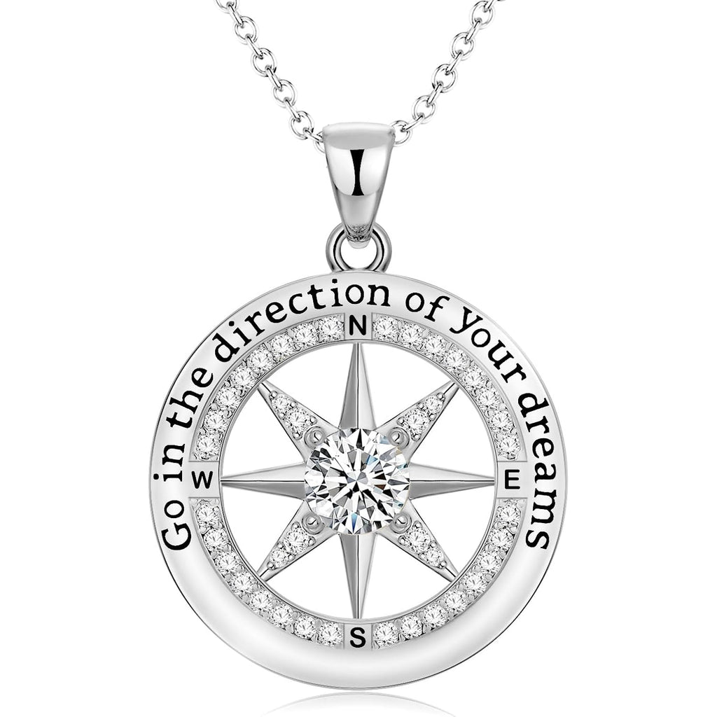 2026 Graduation Gifts for Her-925 Sterling Silver Graduation Compass Necklace College Graduation Gifts for Women Her Granddaughter Daughter 2026