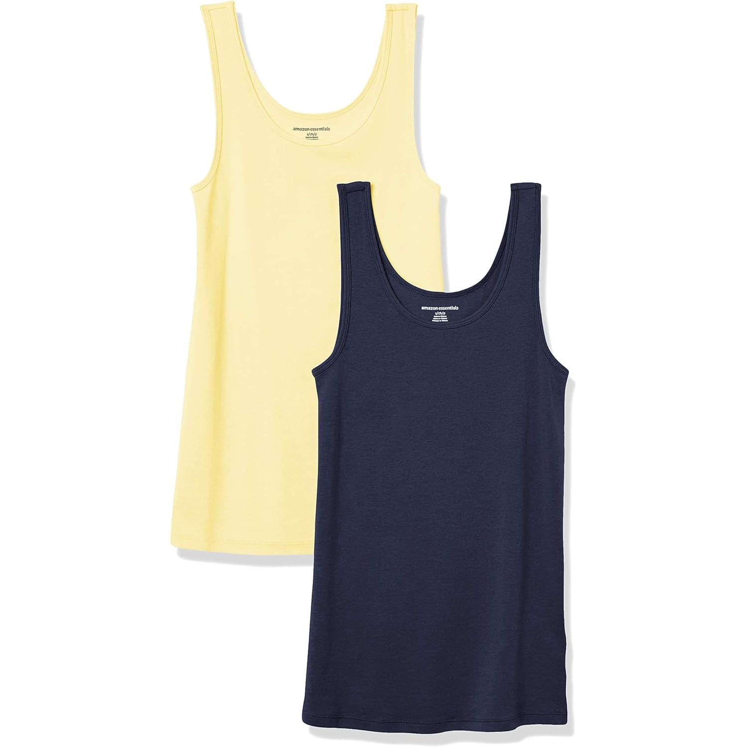 Amazon Essentials Women's Slim-Fit Scoop Neck Tank Top, Pack of 2, Navy/Yellow, Large