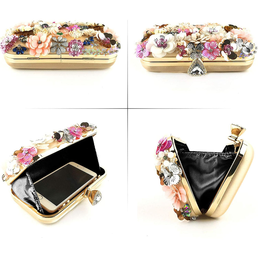 Women Clutches Flower Evening Handbag Chain Strap Shoulder Bag